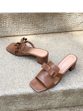 Zenith Cowhide Ribbon Mule Slippers 5cm