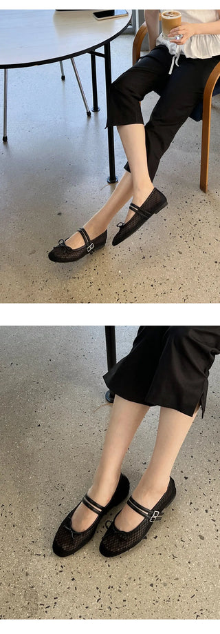Coco Mesh Mary Jane Flat Shoes 1cm