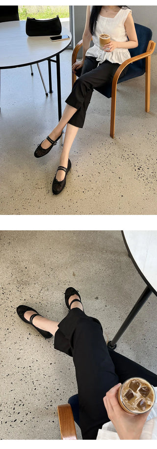 Coco Mesh Mary Jane Flat Shoes 1cm