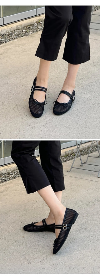 Coco Mesh Mary Jane Flat Shoes 1cm