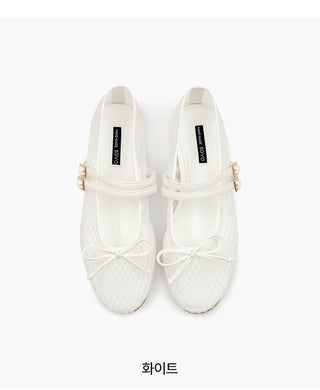 Coco Mesh Mary Jane Flat Shoes 1cm