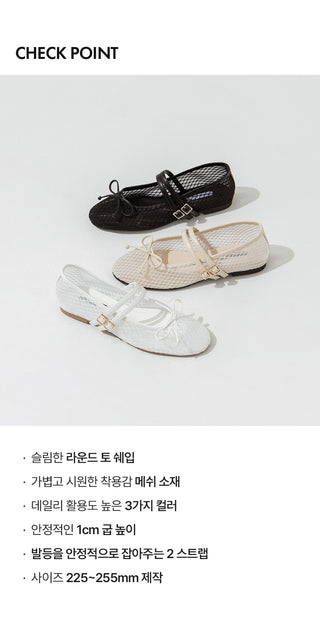 Coco Mesh Mary Jane Flat Shoes 1cm