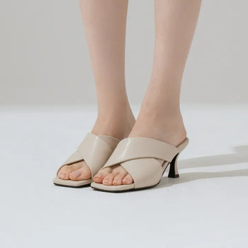 Mate Cowhide Strap Slipper Mules 6cm