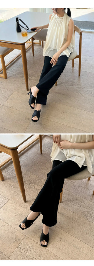 Mate Cowhide Strap Slipper Mules 6cm