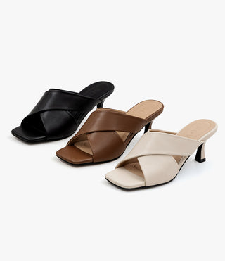Mate Cowhide Strap Slipper Mules 6cm