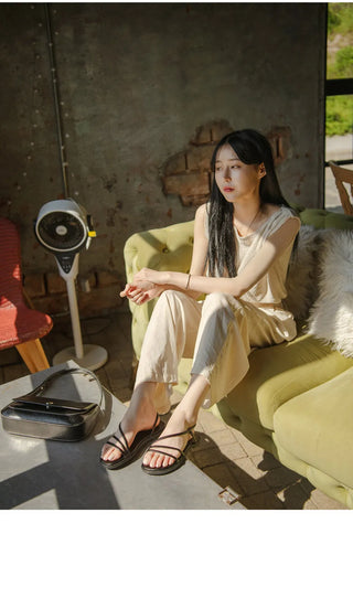 Linkre Strap Flat Sandals 1cm
