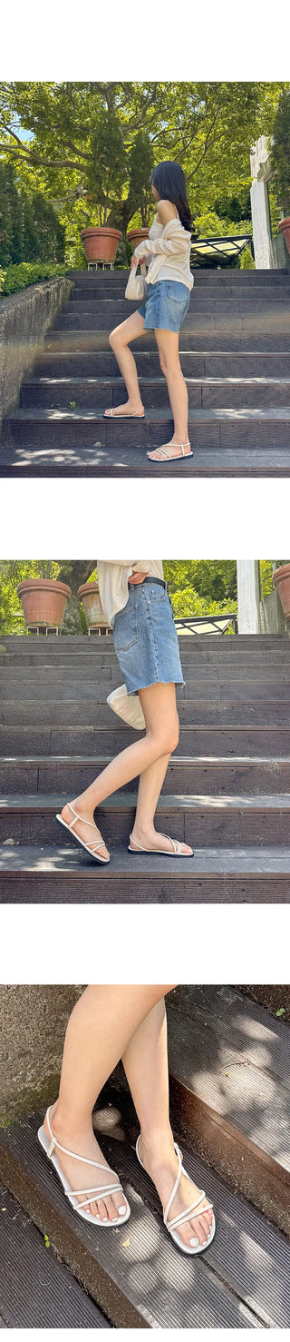 Linkre Strap Flat Sandals 1cm