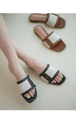 Vesta Cowhide Combination Fabric Slipper Mule 1cm