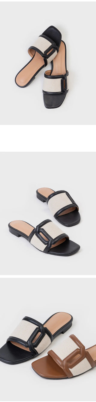 Vesta Cowhide Combination Fabric Slipper Mule 1cm