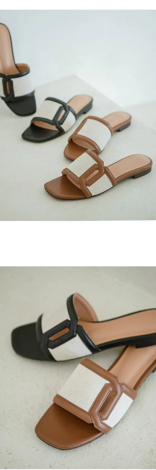 Vesta Cowhide Combination Fabric Slipper Mule 1cm