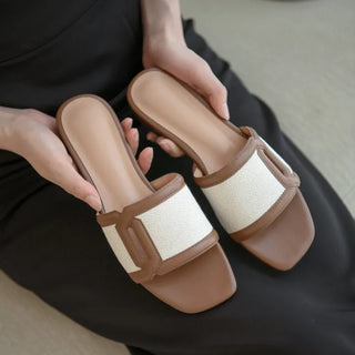 Vesta Cowhide Combination Fabric Slipper Mule 1cm
