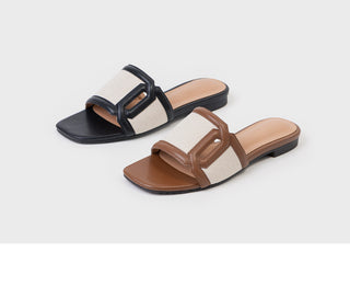 Vesta Cowhide Combination Fabric Slipper Mule 1cm