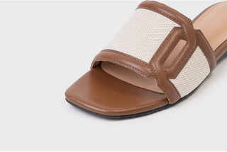 Vesta Cowhide Combination Fabric Slipper Mule 1cm