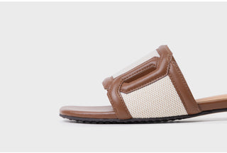 Vesta Cowhide Combination Fabric Slipper Mule 1cm