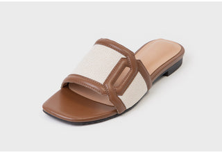 Vesta Cowhide Combination Fabric Slipper Mule 1cm
