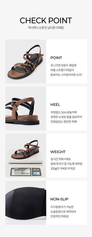 Ryuner Vintage Strap Flat Sandals 3cm