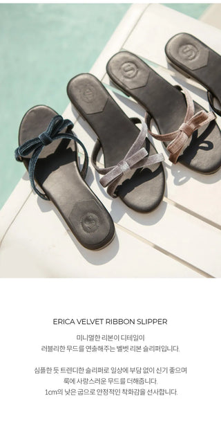 Erica Velvet Ribbon Flat Slippers 1cm