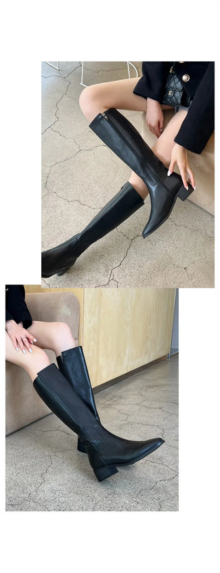 Neire Cowhide Basic Long Boots 4cm