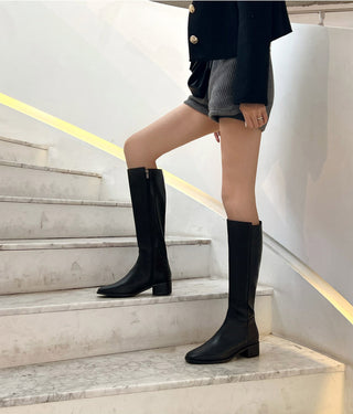 Neire Cowhide Basic Long Boots 4cm