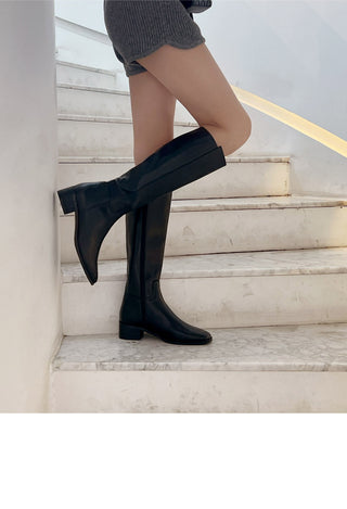 Neire Cowhide Basic Long Boots 4cm