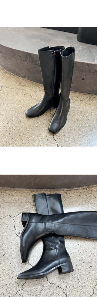 Neire Cowhide Basic Long Boots 4cm