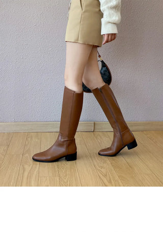 Neire Cowhide Basic Long Boots 4cm