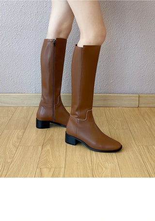 Neire Cowhide Basic Long Boots 4cm