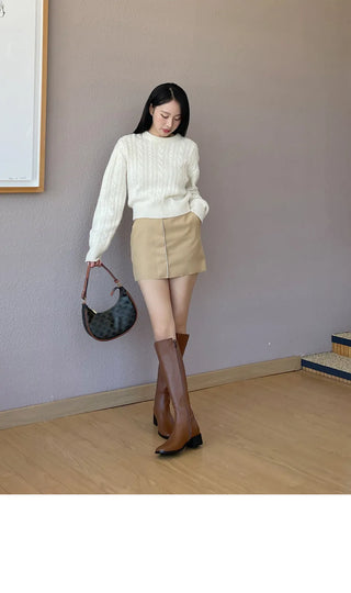 Neire Cowhide Basic Long Boots 4cm