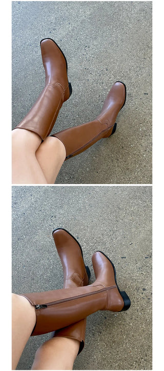Neire Cowhide Basic Long Boots 4cm