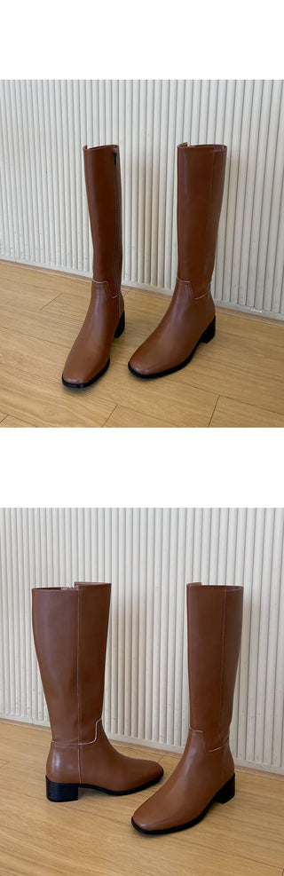 Neire Cowhide Basic Long Boots 4cm