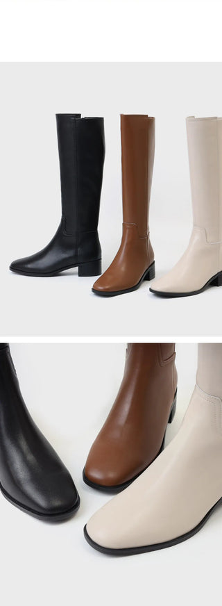 Neire Cowhide Basic Long Boots 4cm