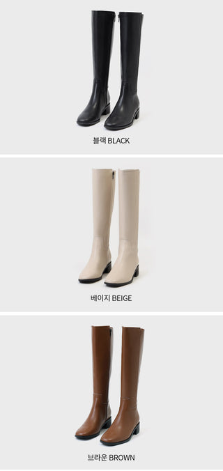 Neire Cowhide Basic Long Boots 4cm
