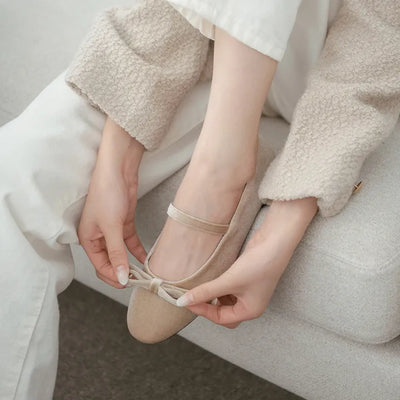 Keriz Velvet Ribbon Flat Shoes 1cm