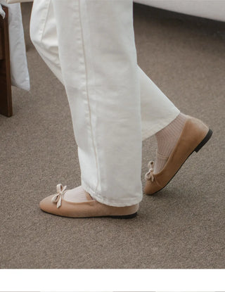 Keriz Velvet Ribbon Flat Shoes 1cm