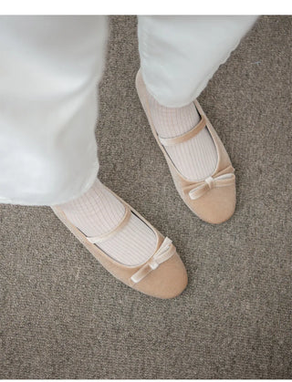 Keriz Velvet Ribbon Flat Shoes 1cm