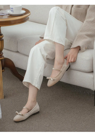 Keriz Velvet Ribbon Flat Shoes 1cm