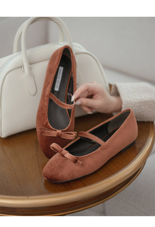 Keriz Velvet Ribbon Flat Shoes 1cm