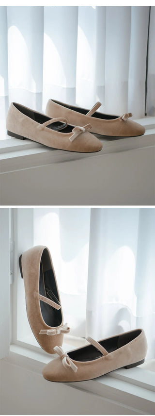 Keriz Velvet Ribbon Flat Shoes 1cm