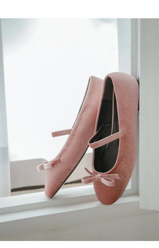 Keriz Velvet Ribbon Flat Shoes 1cm