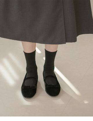 Keriz Velvet Ribbon Flat Shoes 1cm
