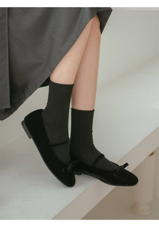Keriz Velvet Ribbon Flat Shoes 1cm