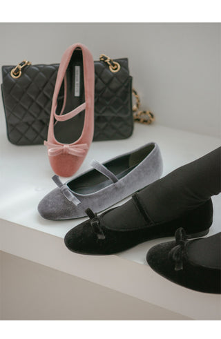 Keriz Velvet Ribbon Flat Shoes 1cm