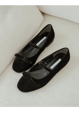Keriz Velvet Ribbon Flat Shoes 1cm