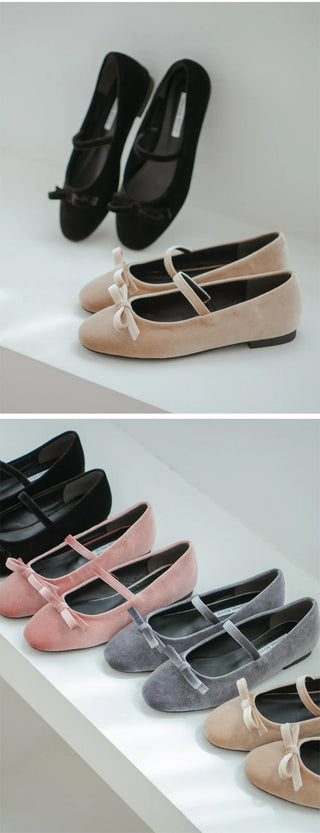Keriz Velvet Ribbon Flat Shoes 1cm