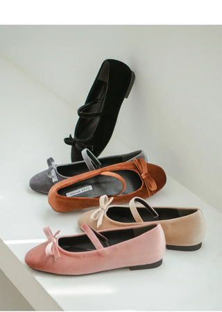 Keriz Velvet Ribbon Flat Shoes 1cm