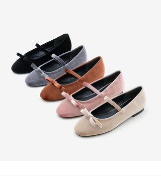 Keriz Velvet Ribbon Flat Shoes 1cm