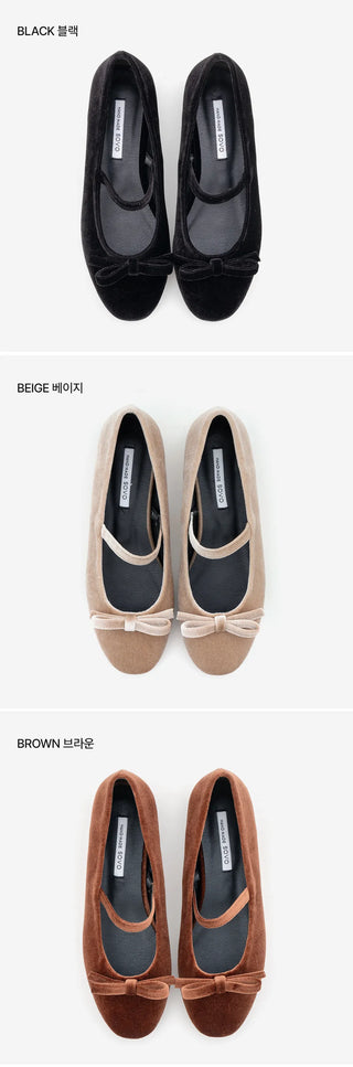 Keriz Velvet Ribbon Flat Shoes 1cm