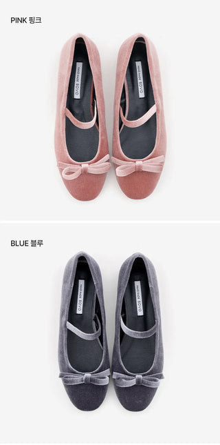 Keriz Velvet Ribbon Flat Shoes 1cm