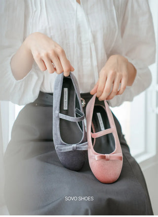 Keriz Velvet Ribbon Flat Shoes 1cm