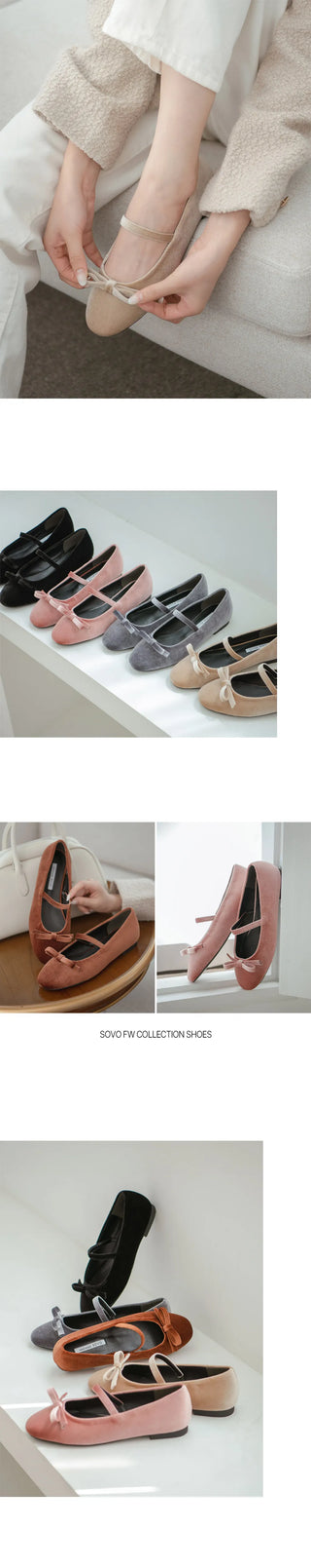Keriz Velvet Ribbon Flat Shoes 1cm